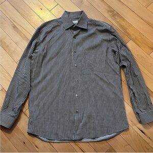 Ermenegildo Zegna Button Down Dress shirt brown navy white striped extra large